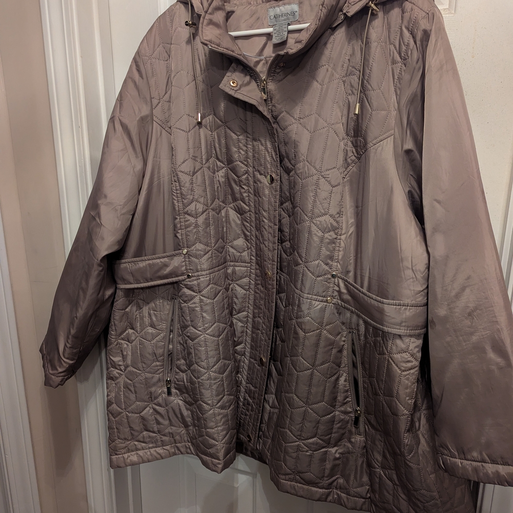 Catherines Tan Puffer Jacket with Stand-Up Collar and Lightweight Design